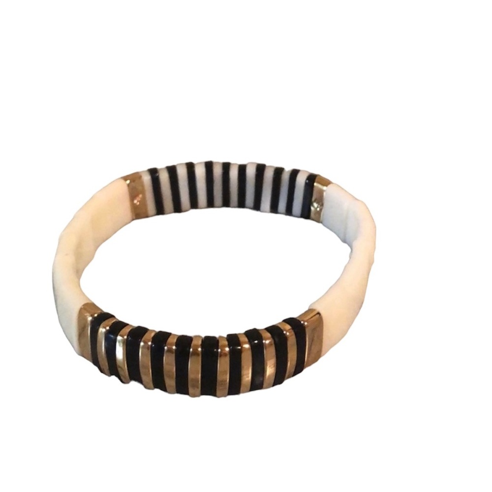 Black gold white stretchy bracelet